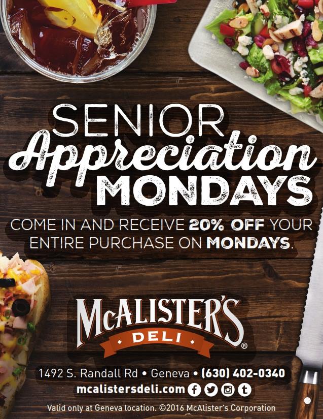 Seniors Save 20% off Entire Purchase on Mondays at McAlister's Deli